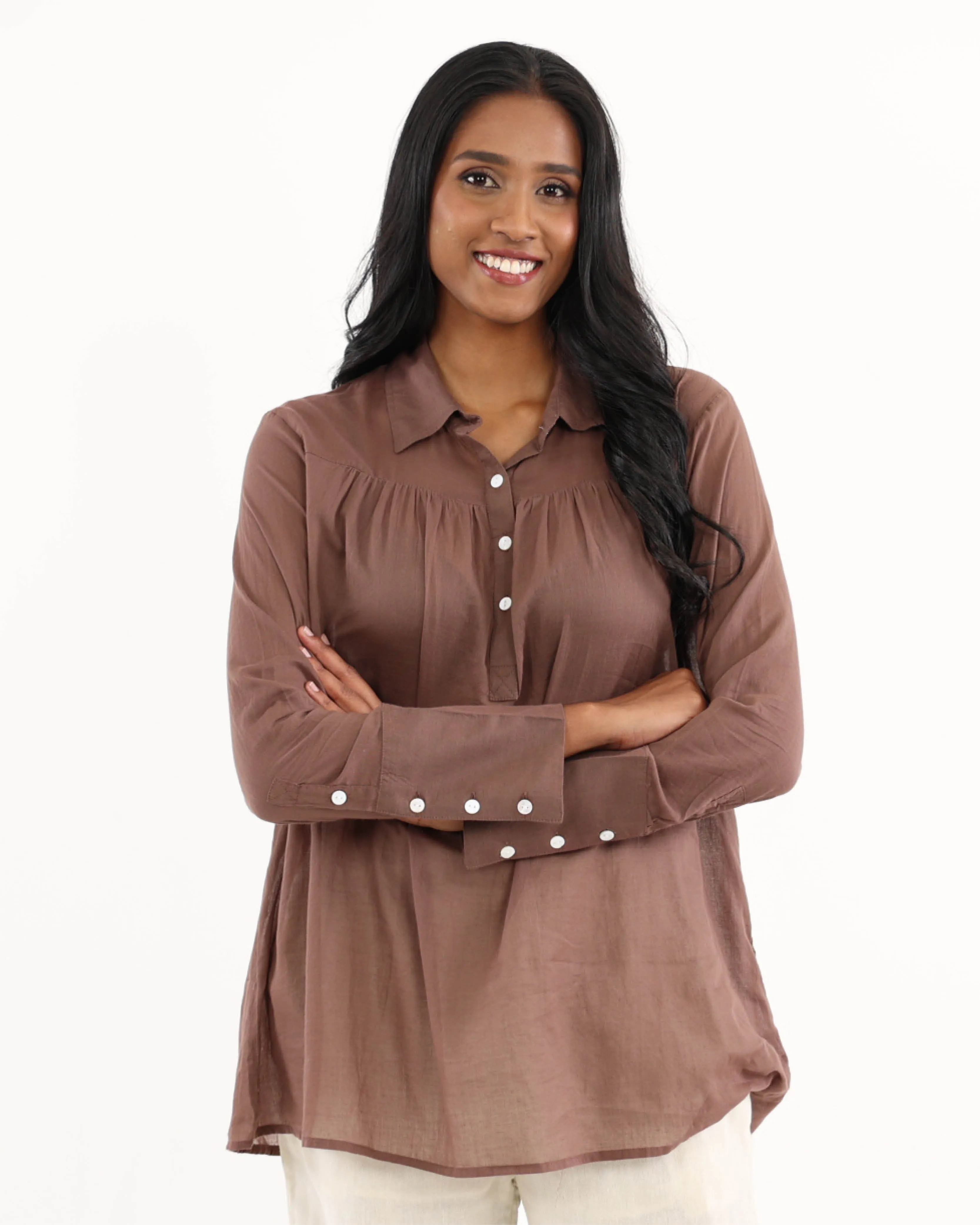 Cotton Voile Long Sleeve Blouse