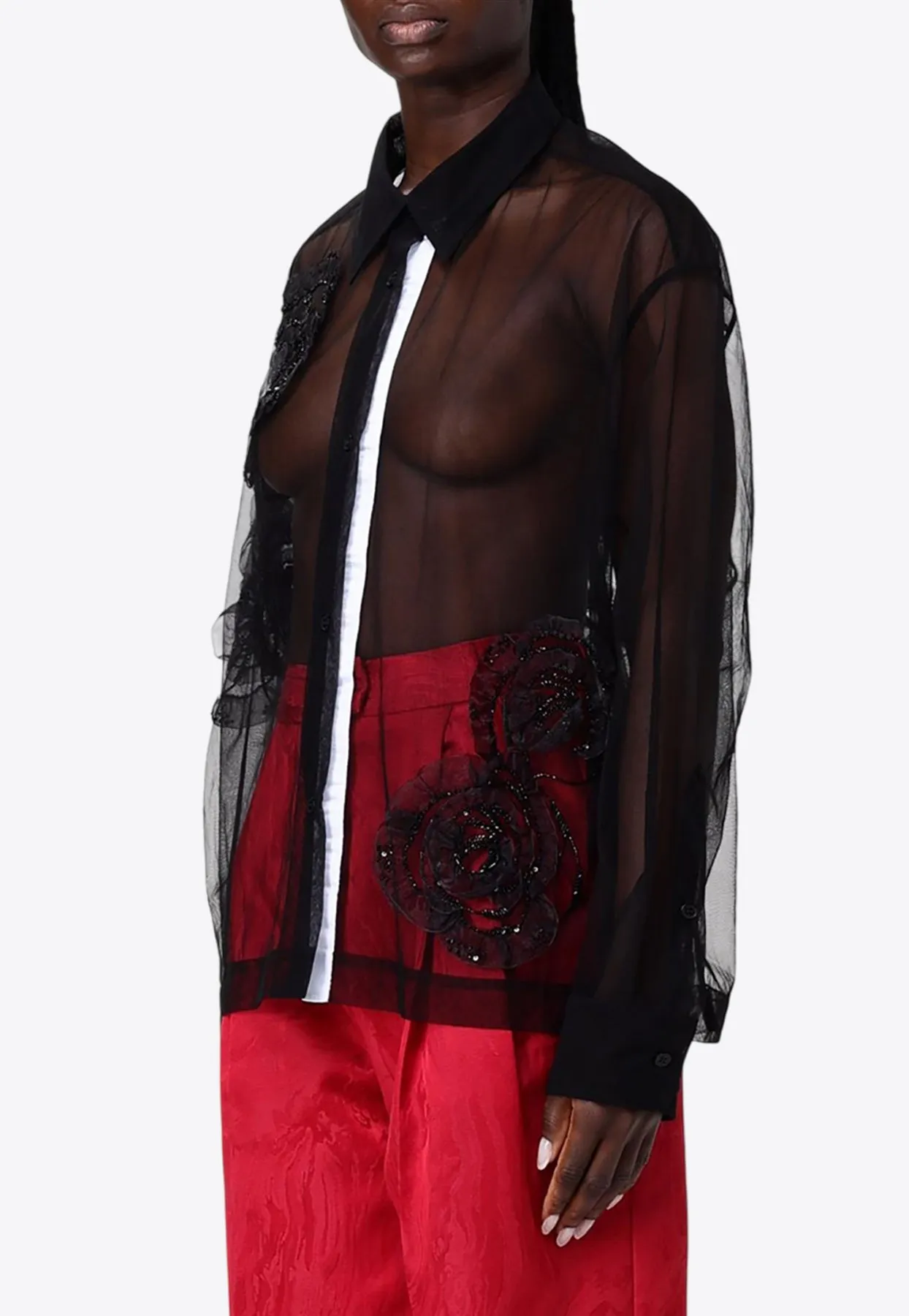 Couture Floral Embellished Tulle Shirt