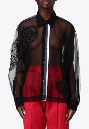 Couture Floral Embellished Tulle Shirt