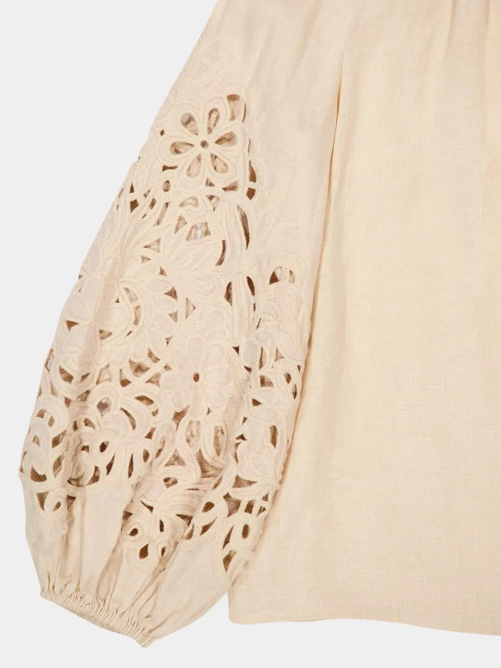 Cream Wylie Embroidered Linen Blouse