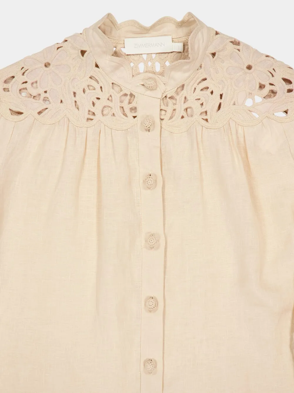 Cream Wylie Embroidered Linen Blouse