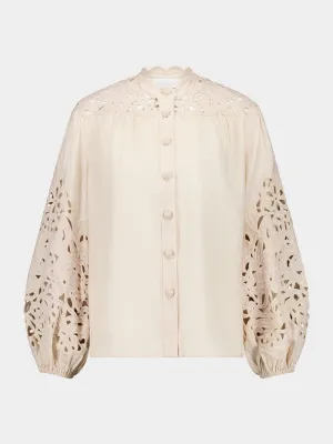 Cream Wylie Embroidered Linen Blouse
