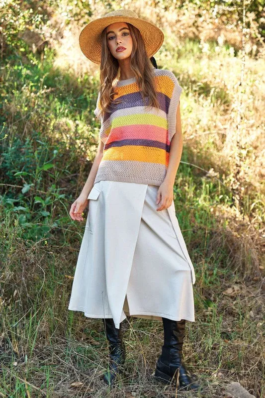 Crochet Multi Striped Pullover Knit Sweater Vest, Davi & Dani (online only)