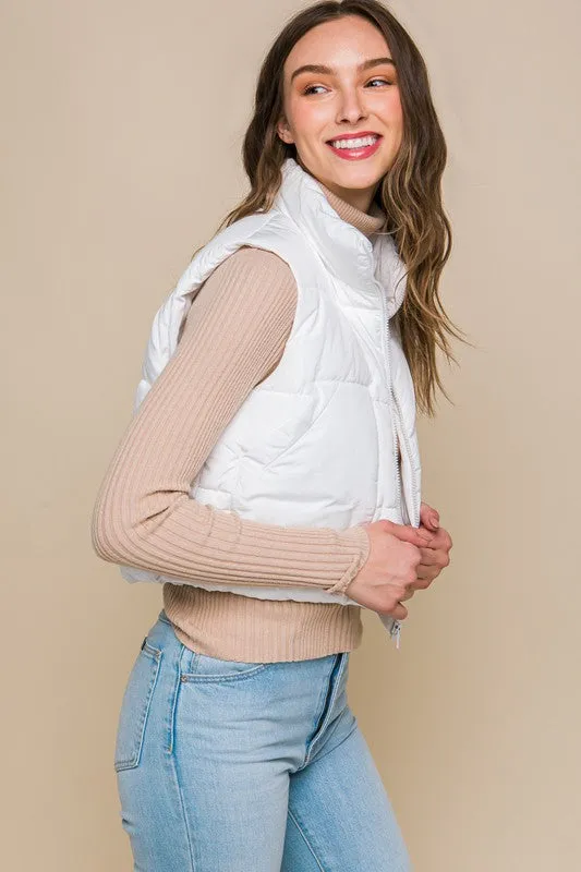 Cropped Puffer Vest With Pockets, Love Tree (Various Colors)