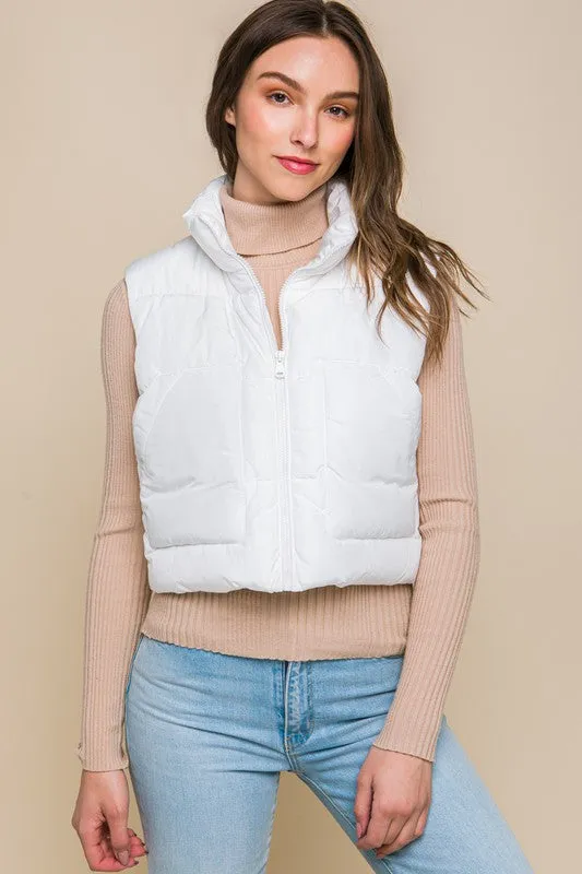 Cropped Puffer Vest With Pockets, Love Tree (Various Colors)