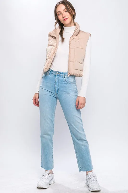 Cropped Puffer Vest With Pockets, Love Tree (Various Colors)