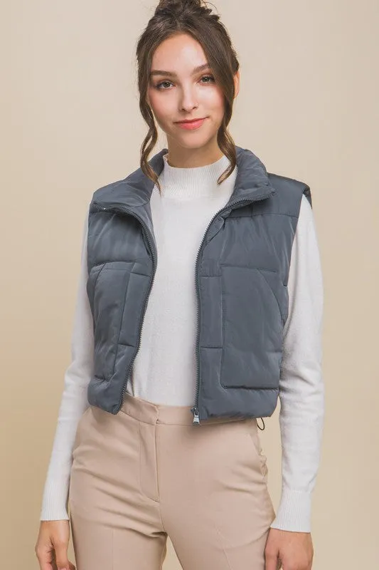 Cropped Puffer Vest With Pockets, Love Tree (Various Colors)