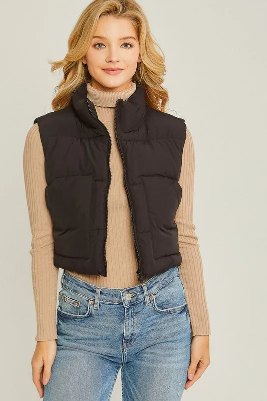 Cropped Puffer Vest With Pockets, Love Tree (Various Colors)