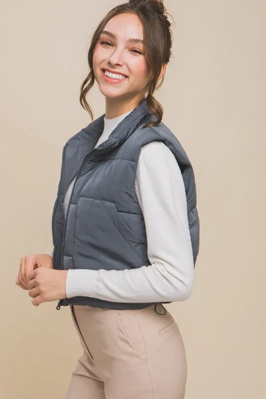 Cropped Puffer Vest With Pockets, Love Tree (Various Colors)