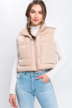 Cropped Puffer Vest With Pockets, Love Tree (Various Colors)