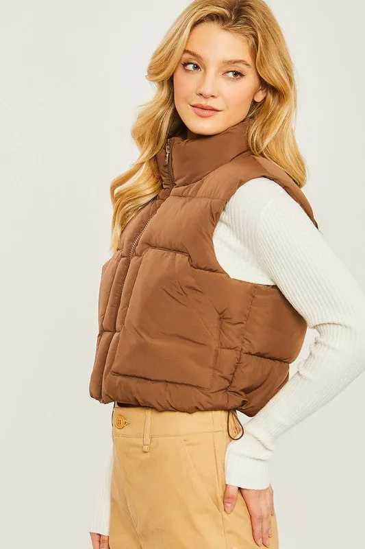 Cropped Puffer Vest With Pockets, Love Tree (Various Colors)