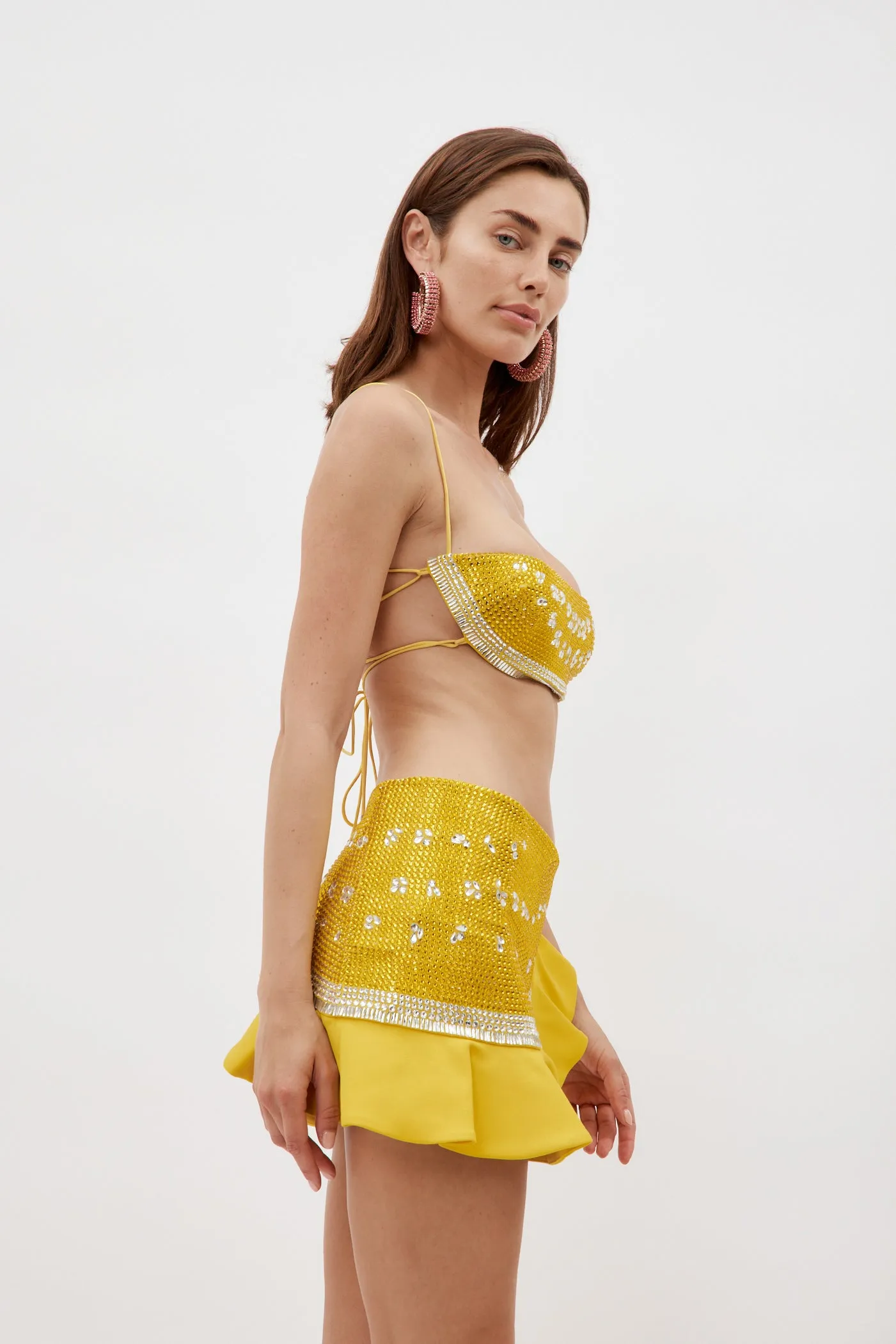 Crystal Watermelon Yellow Ruffled Mini Skirt