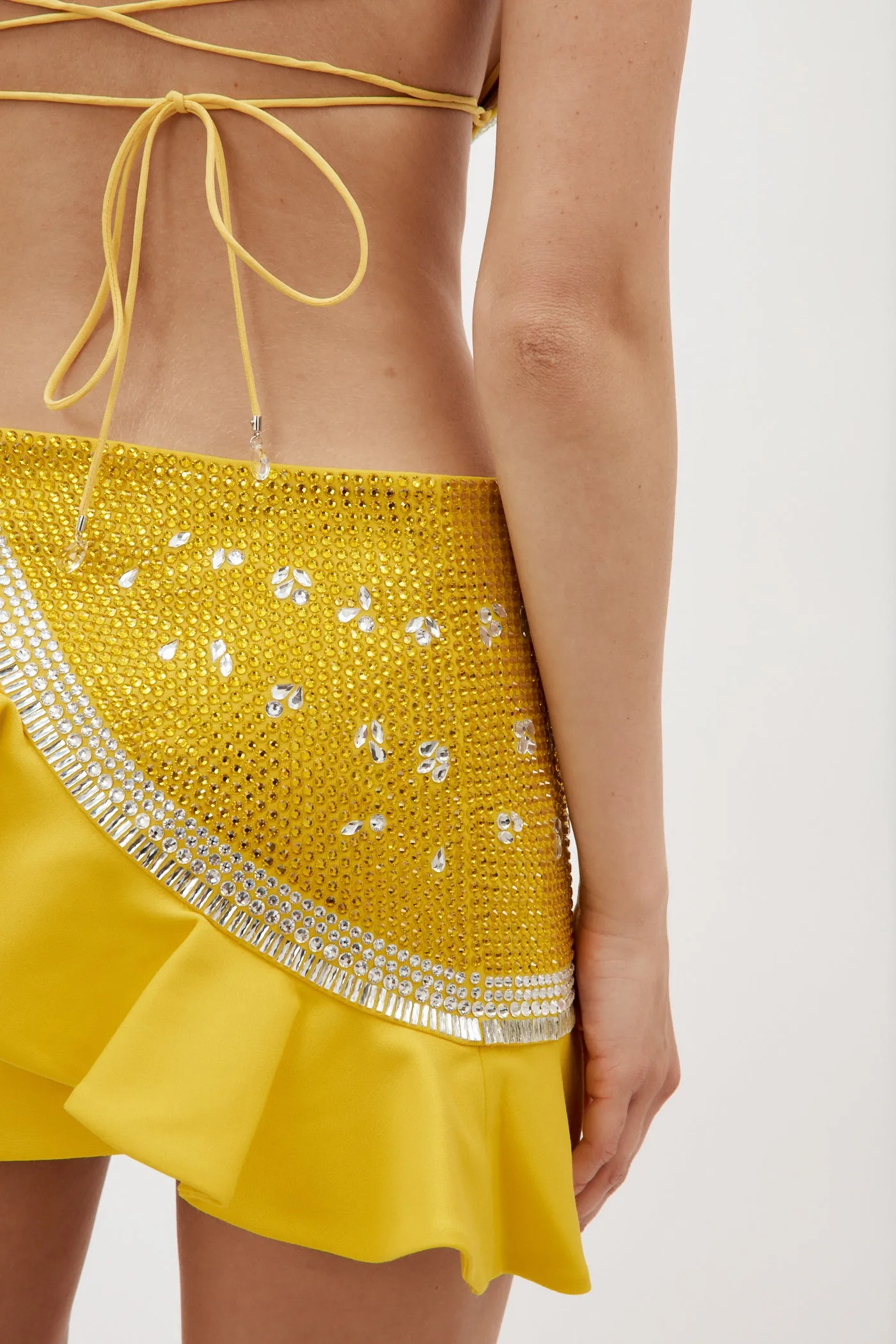 Crystal Watermelon Yellow Ruffled Mini Skirt