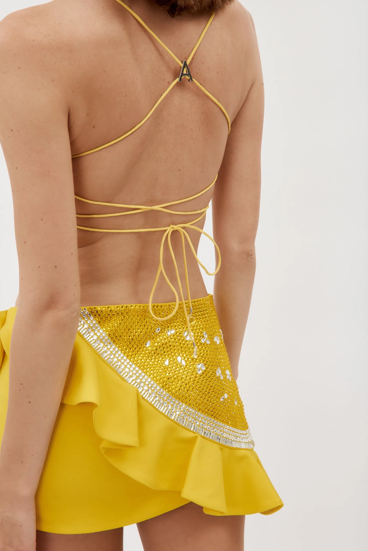 Crystal Watermelon Yellow Ruffled Mini Skirt