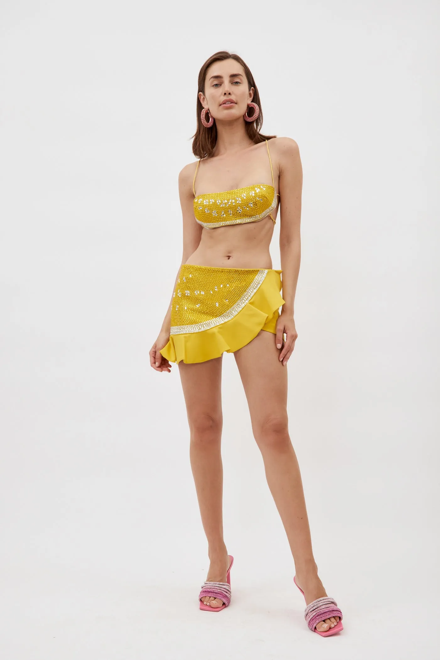 Crystal Watermelon Yellow Ruffled Mini Skirt