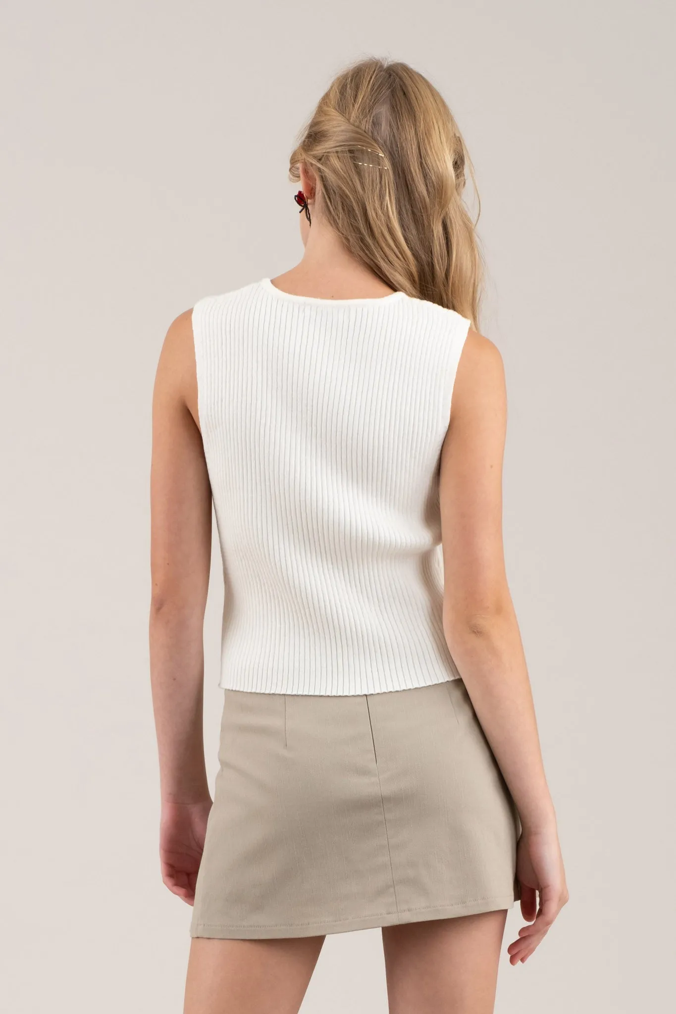 CUTOUT BOW DETAIL RIBBED SWEATER TOP