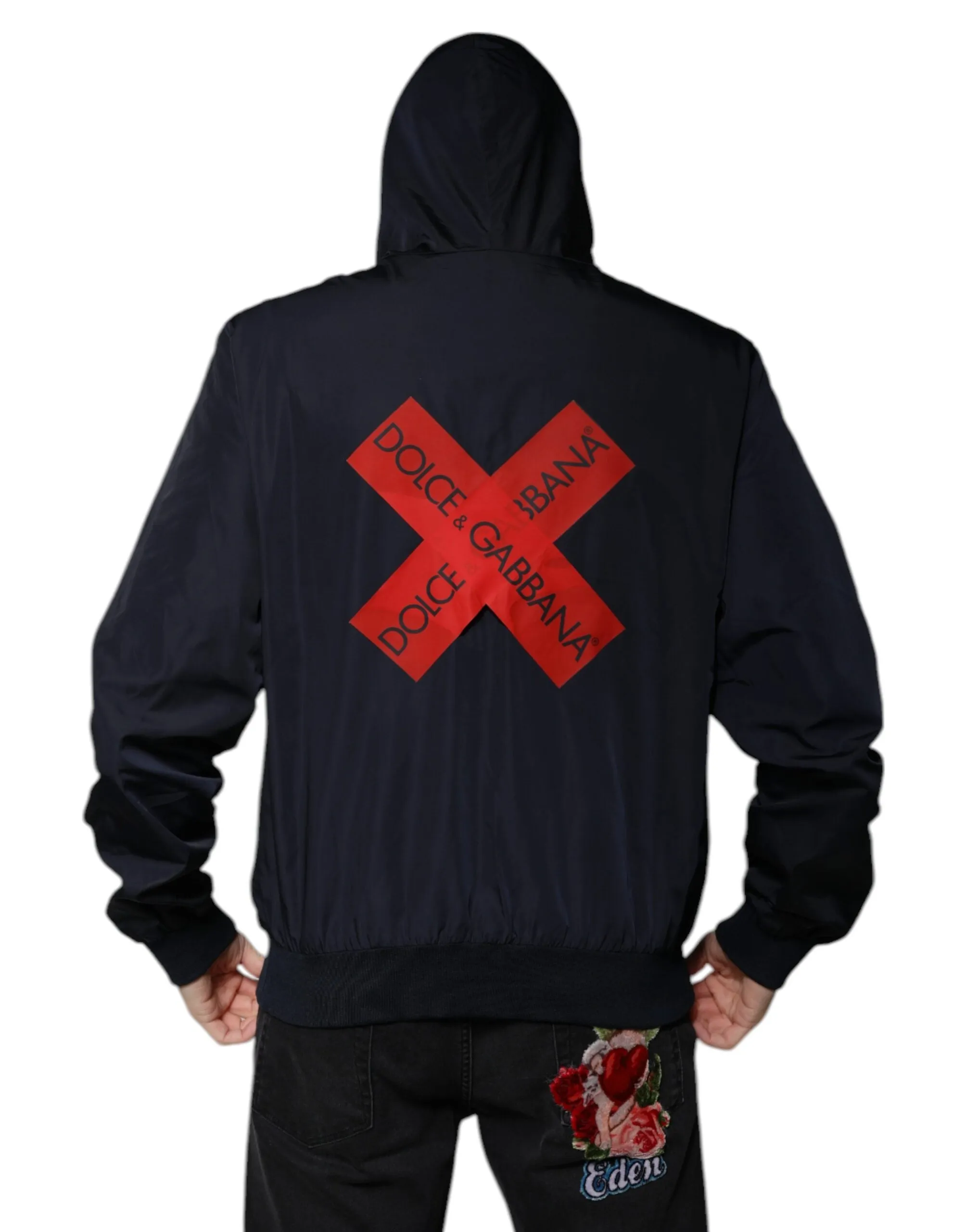 Dark Blue Logo Tape Full Zip Hooded Jacket