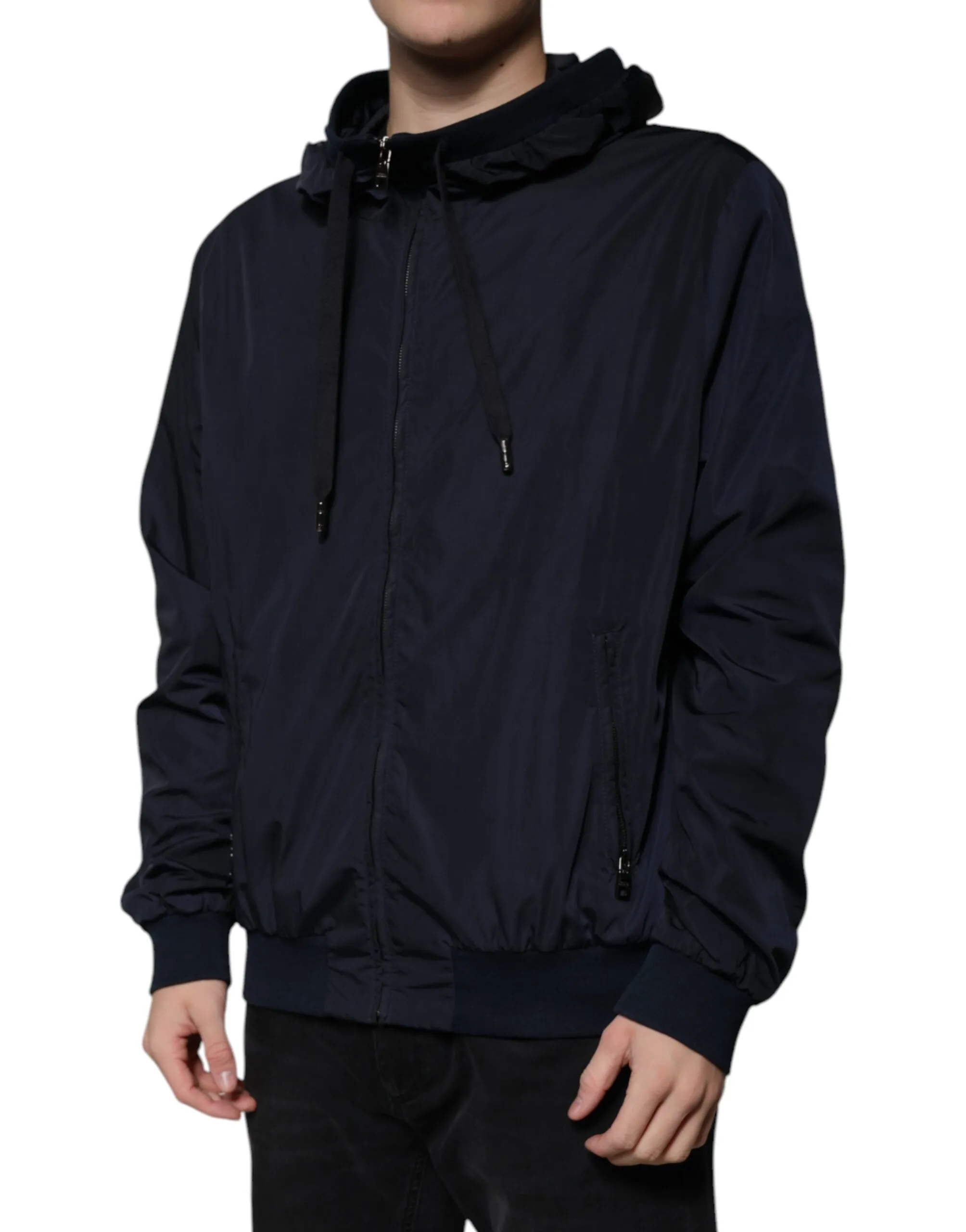 Dark Blue Logo Tape Full Zip Hooded Jacket