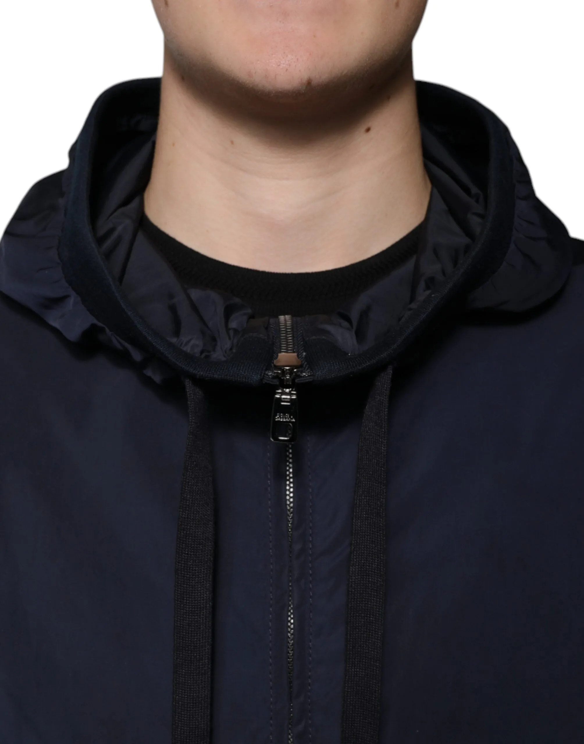 Dark Blue Logo Tape Full Zip Hooded Jacket