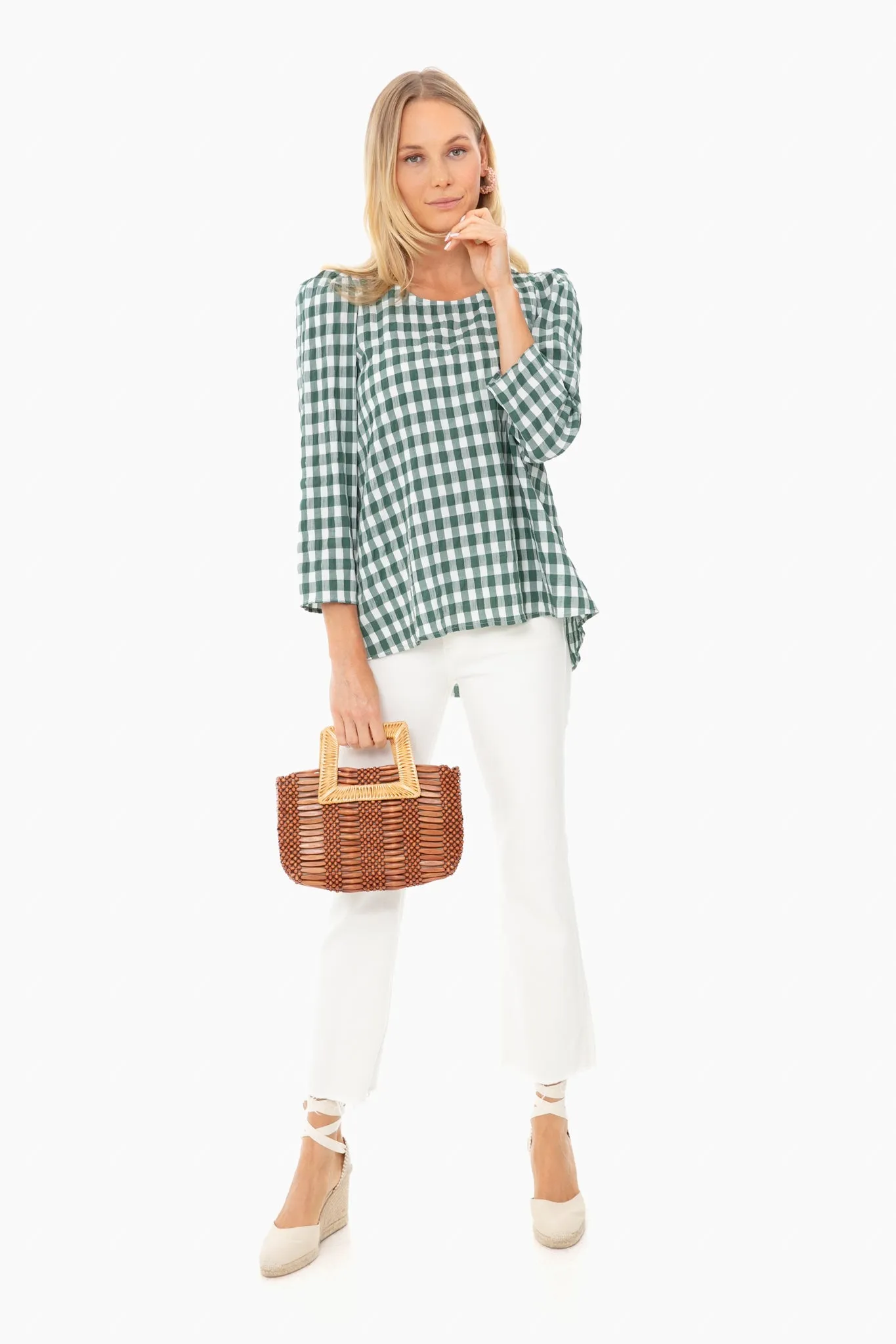 Dark Green Gingham Bedford Blouse