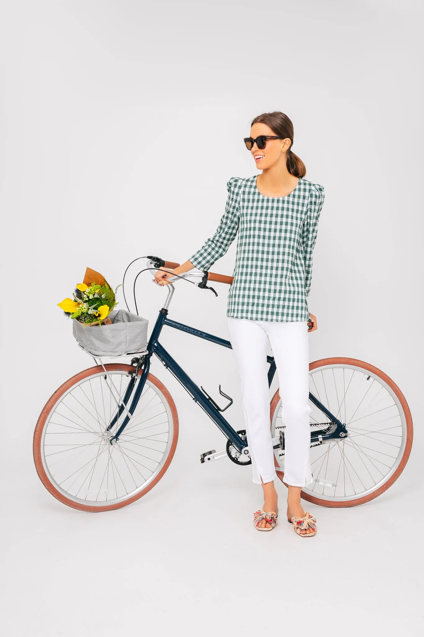 Dark Green Gingham Bedford Blouse