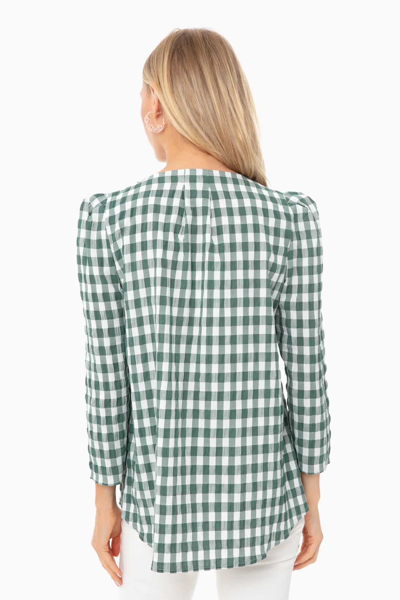 Dark Green Gingham Bedford Blouse