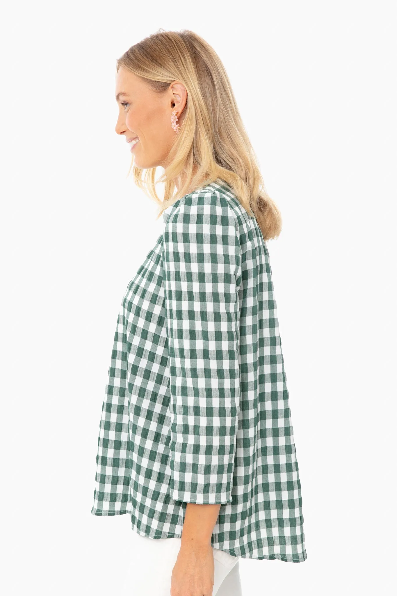 Dark Green Gingham Bedford Blouse