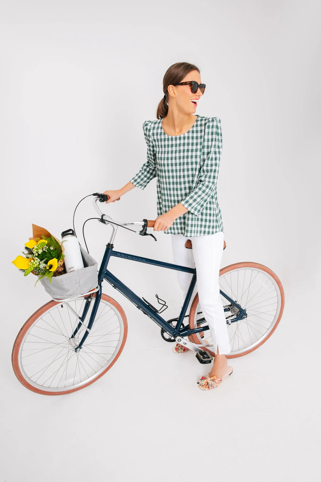 Dark Green Gingham Bedford Blouse