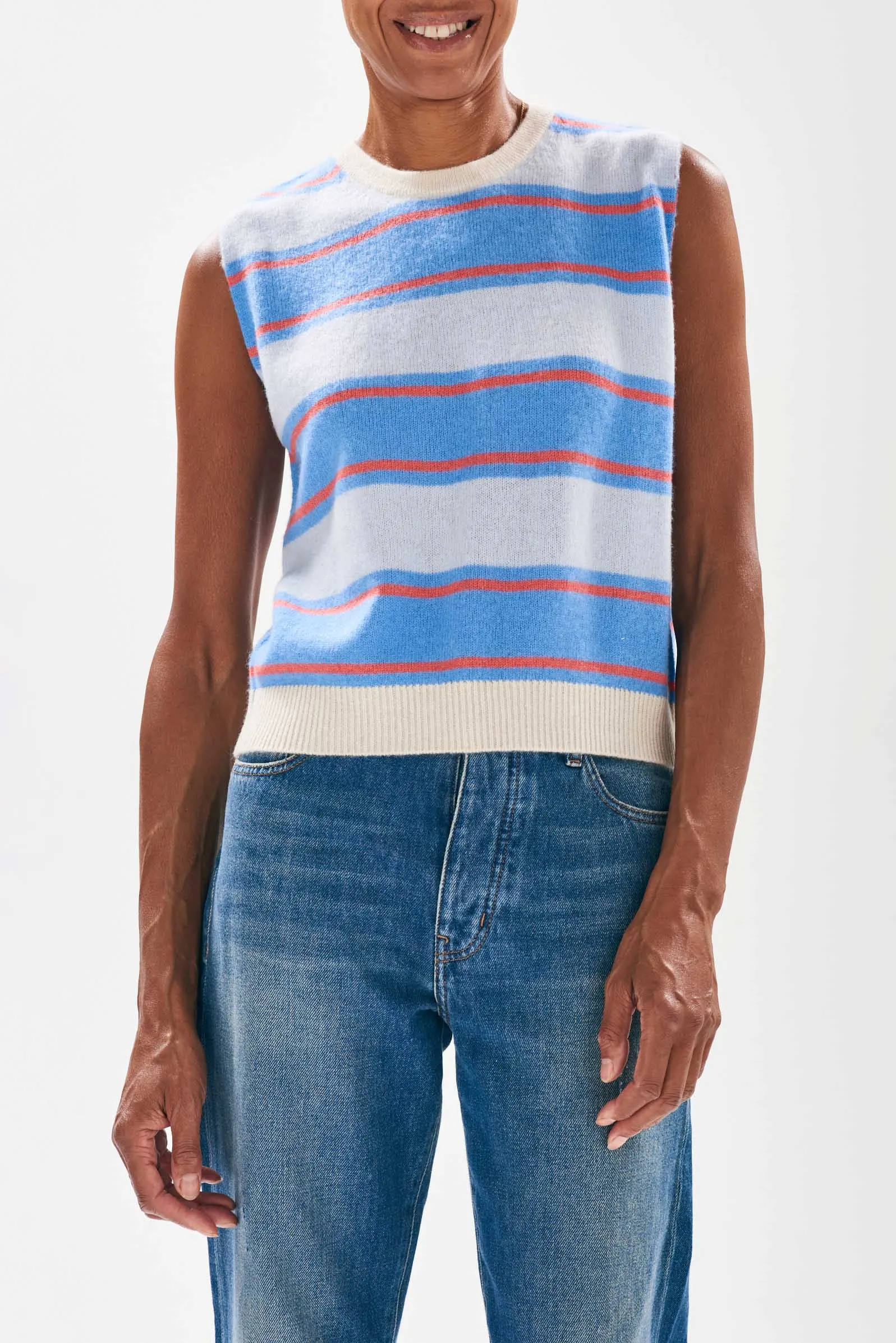Deckchair Stripe Knit Vest - Pale Blue/Sky