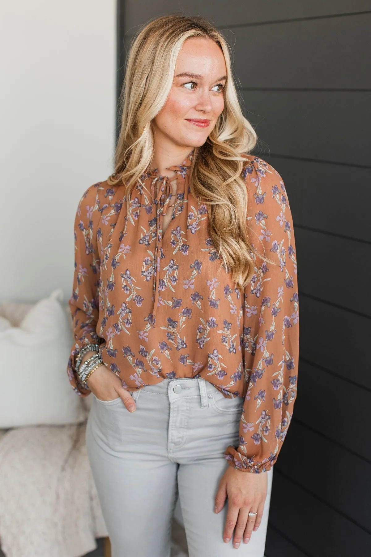 Definitely Dreamy Floral Blouse- Light Rust
