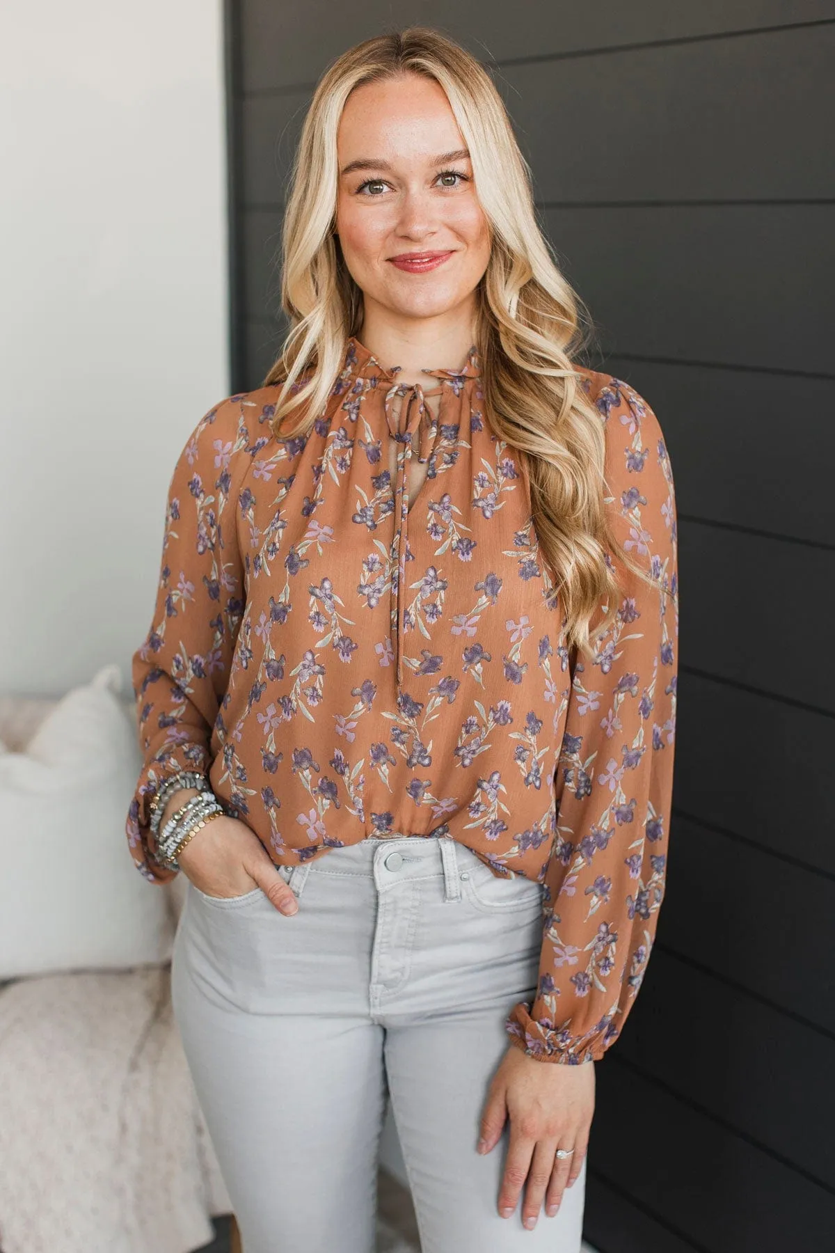 Definitely Dreamy Floral Blouse- Light Rust