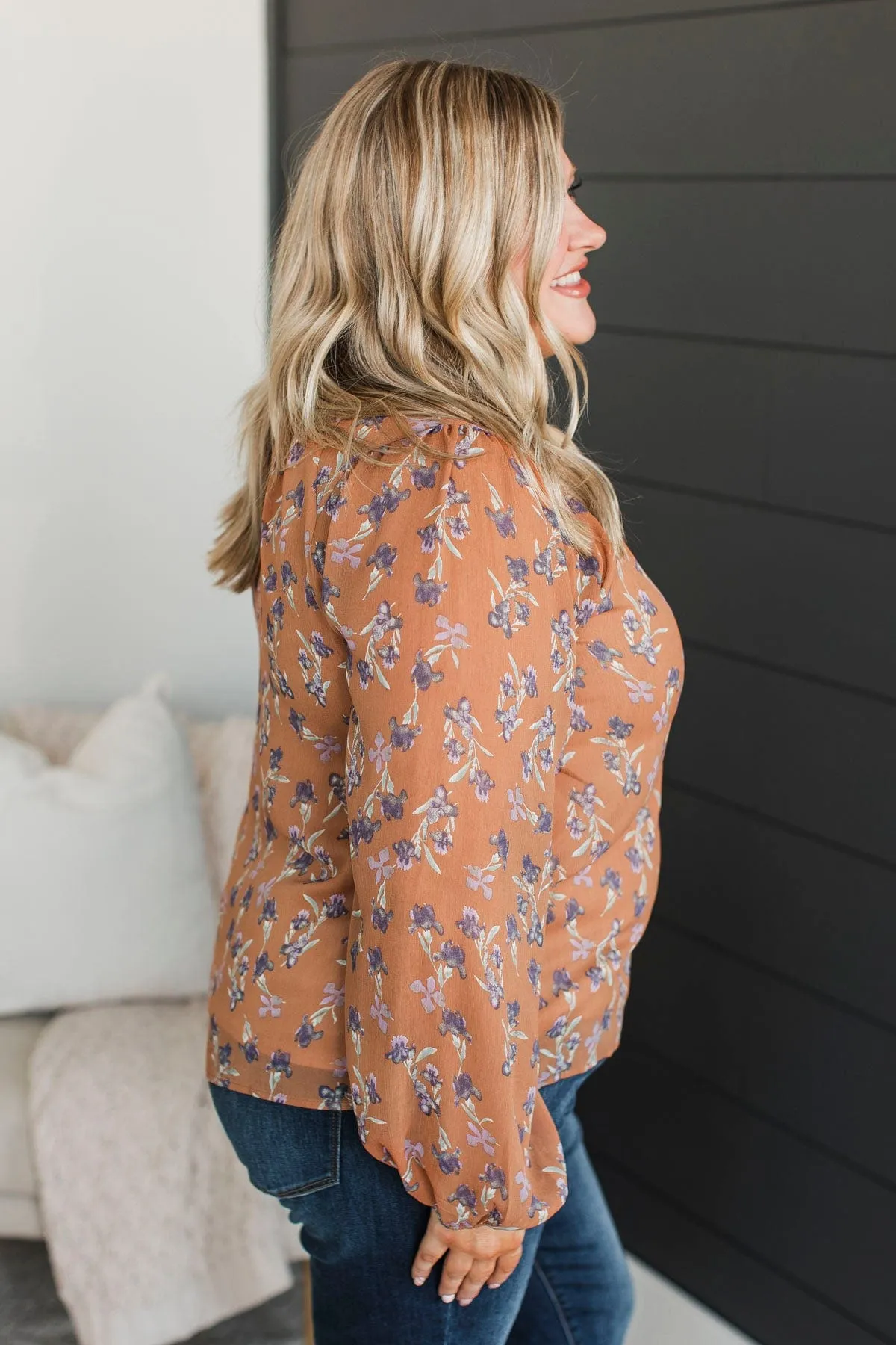 Definitely Dreamy Floral Blouse- Light Rust