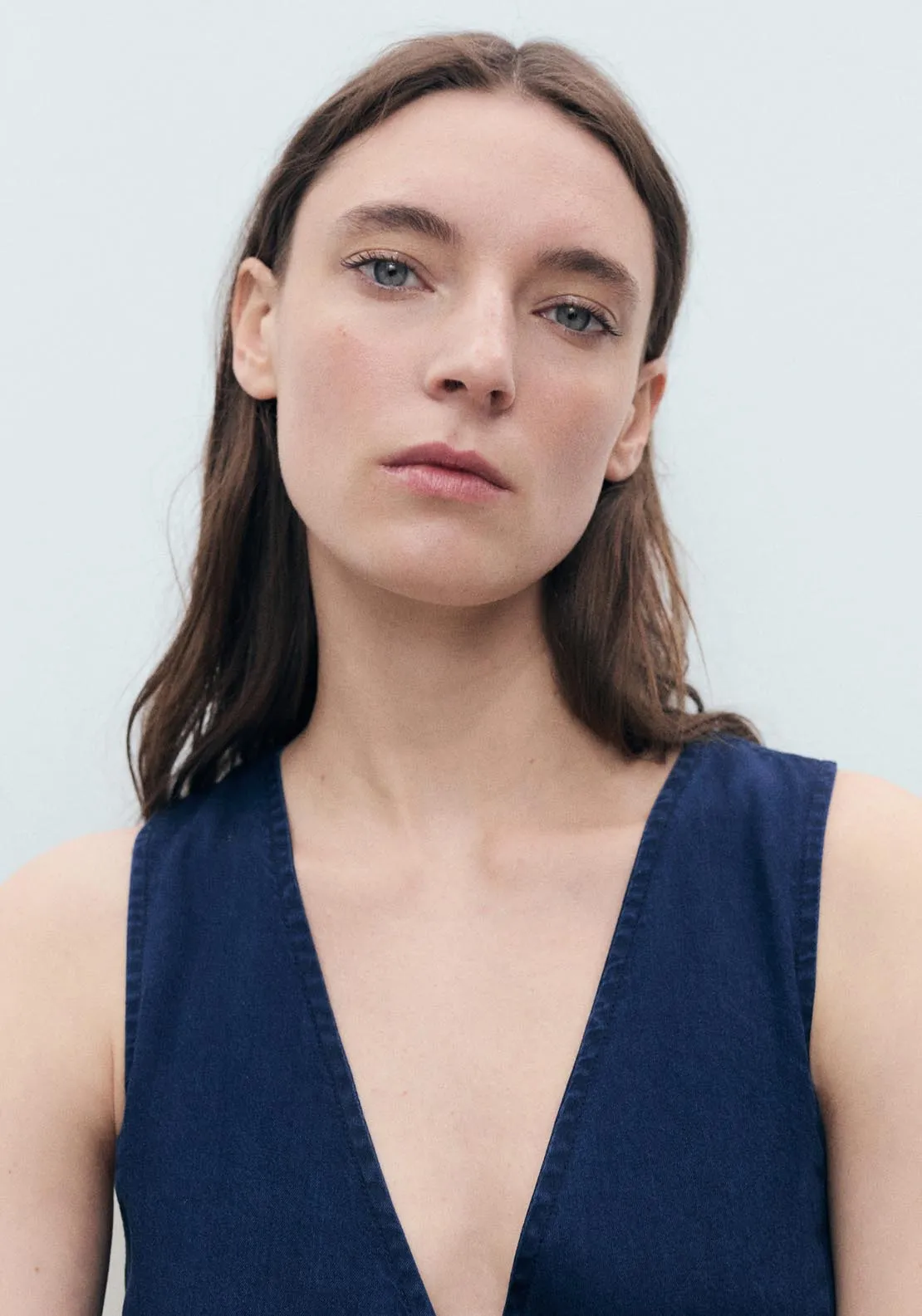 Denim-Effect Lyocell Waistcoat - Open Blue