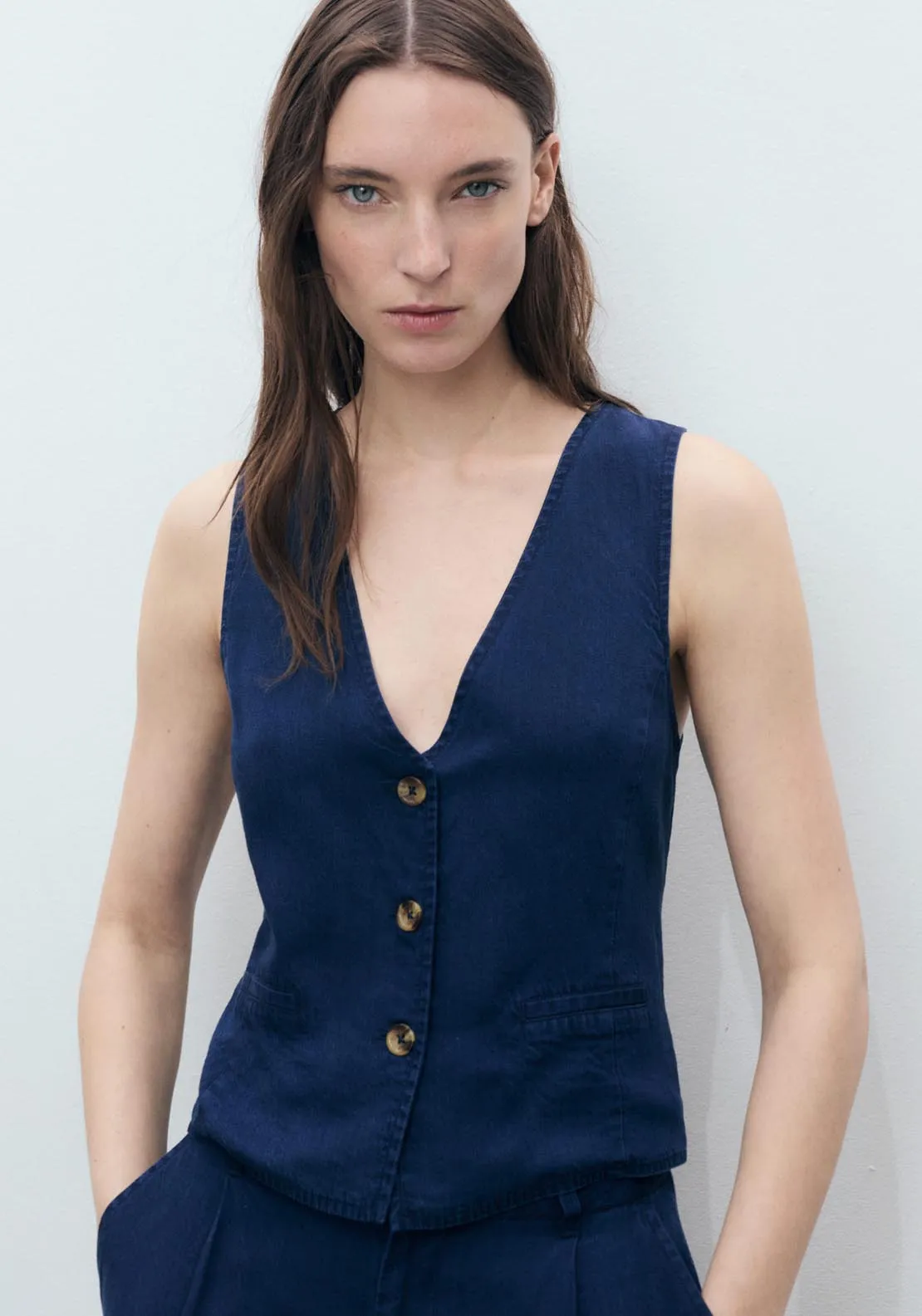 Denim-Effect Lyocell Waistcoat - Open Blue