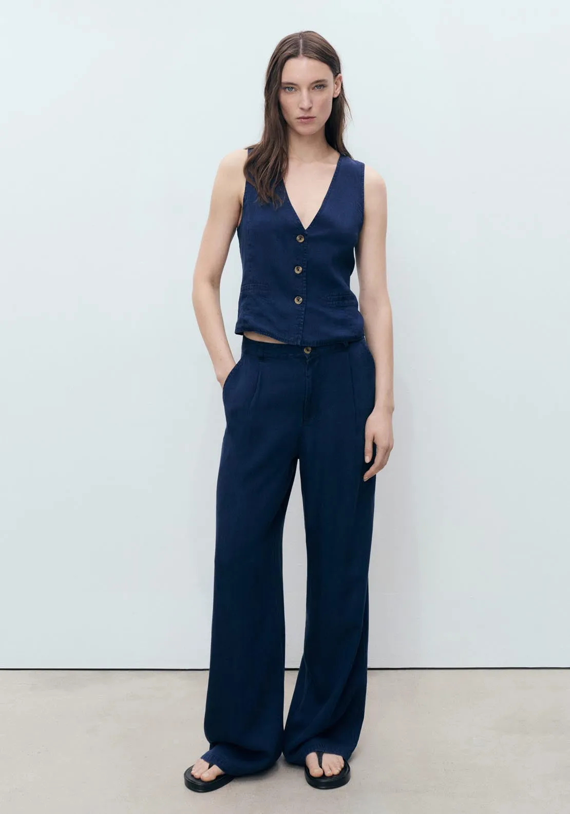 Denim-Effect Lyocell Waistcoat - Open Blue