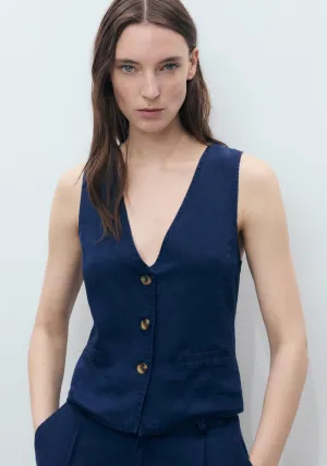 Denim-Effect Lyocell Waistcoat - Open Blue