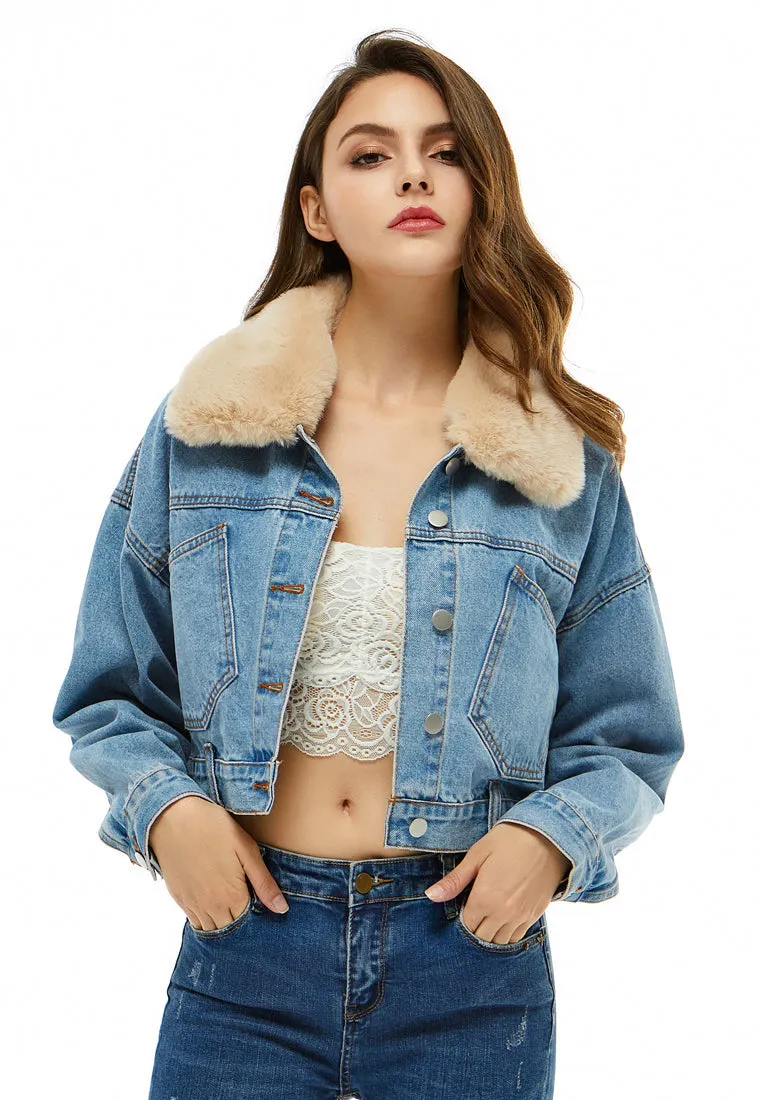 detachable borg collar crop jacket