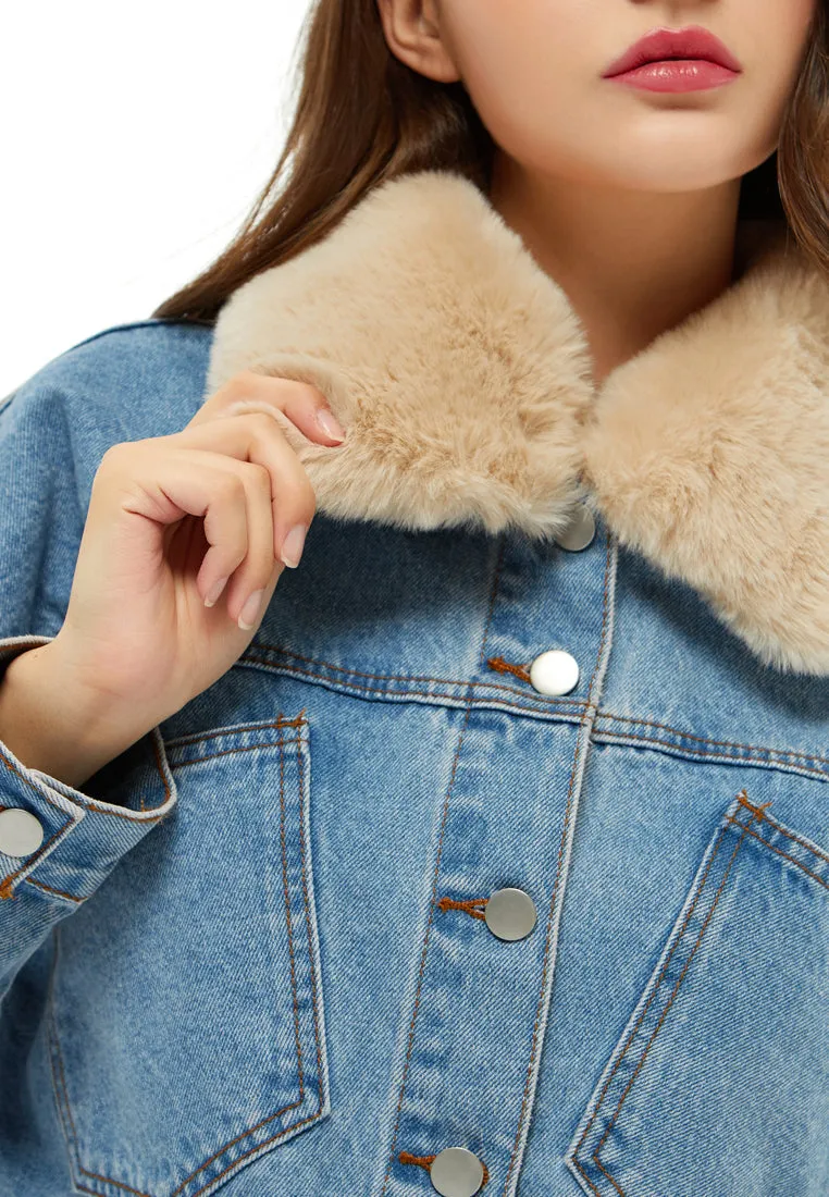 detachable borg collar crop jacket