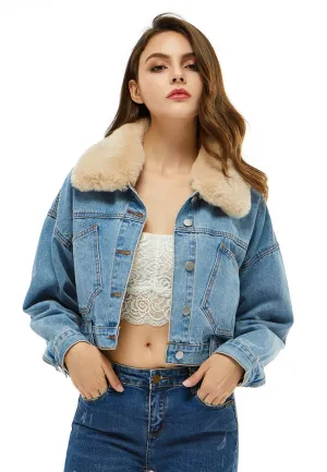detachable borg collar crop jacket