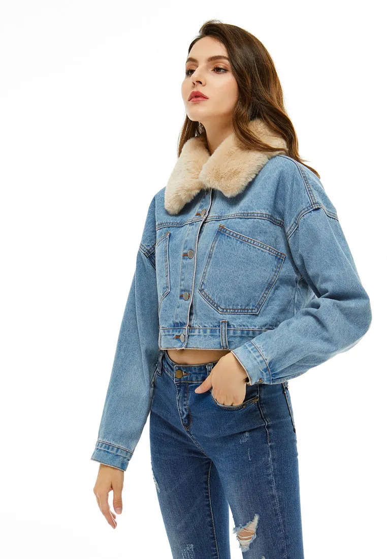 detachable borg collar crop jacket