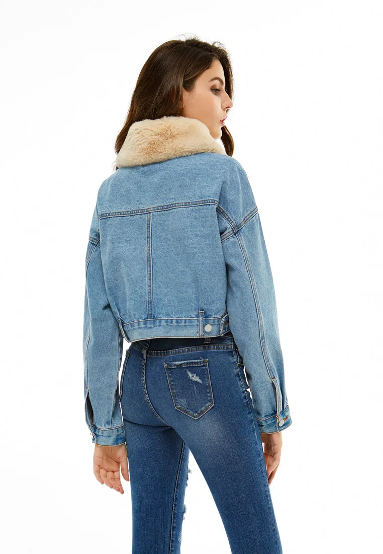 detachable borg collar crop jacket