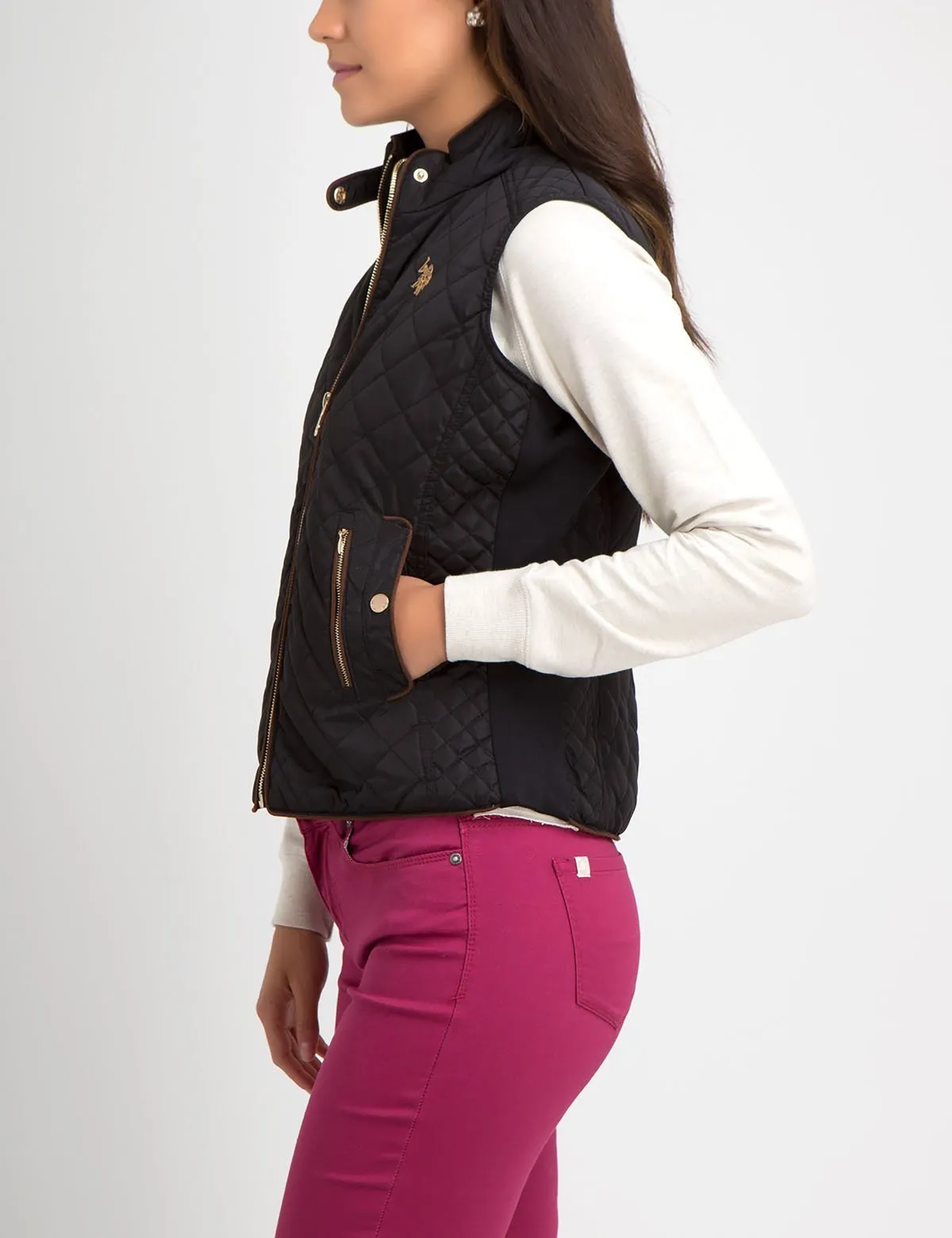 DIAMOND QUILT SIDE KNIT VEST