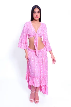DK 230601 CROP TOP AND HIGH LOW LUREX SKIRT SET
