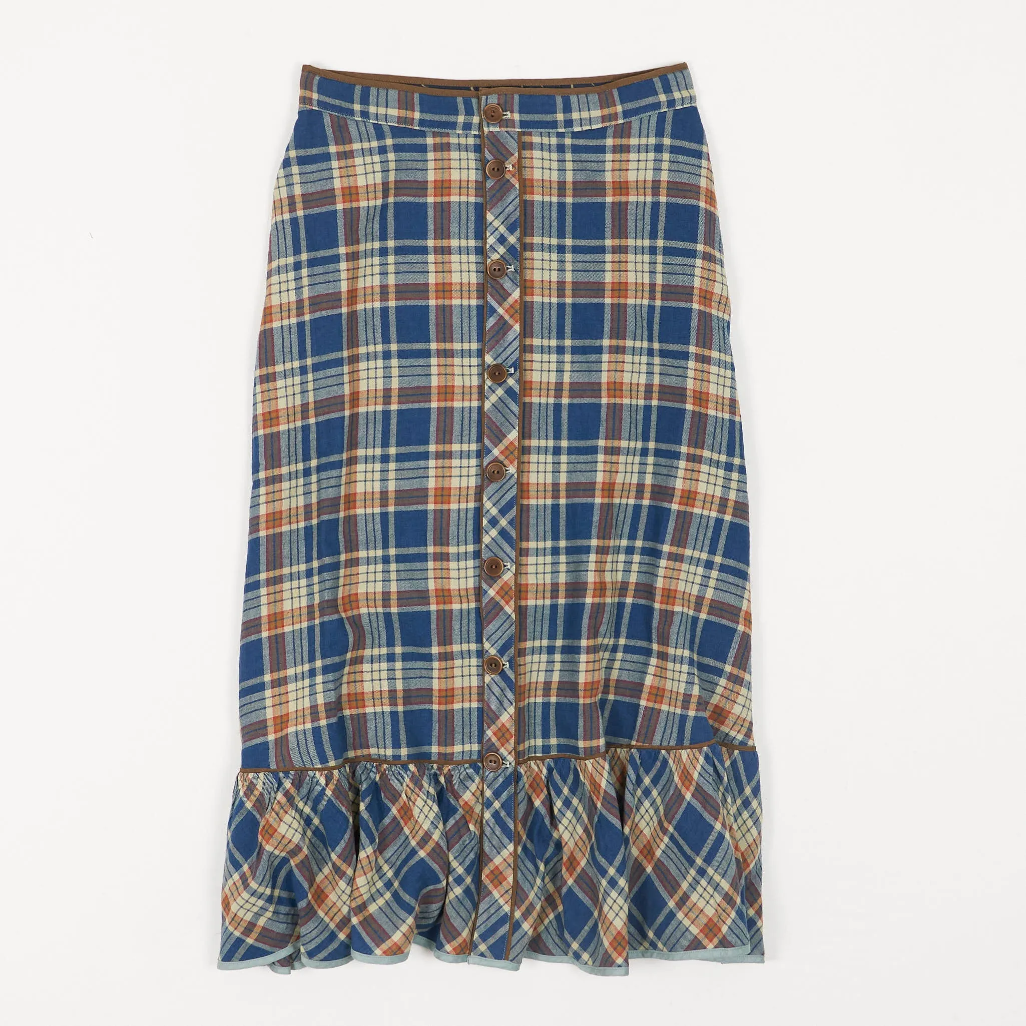 Double RL Plaid Indigo Cotton-Linen Skirt