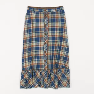 Double RL Plaid Indigo Cotton-Linen Skirt