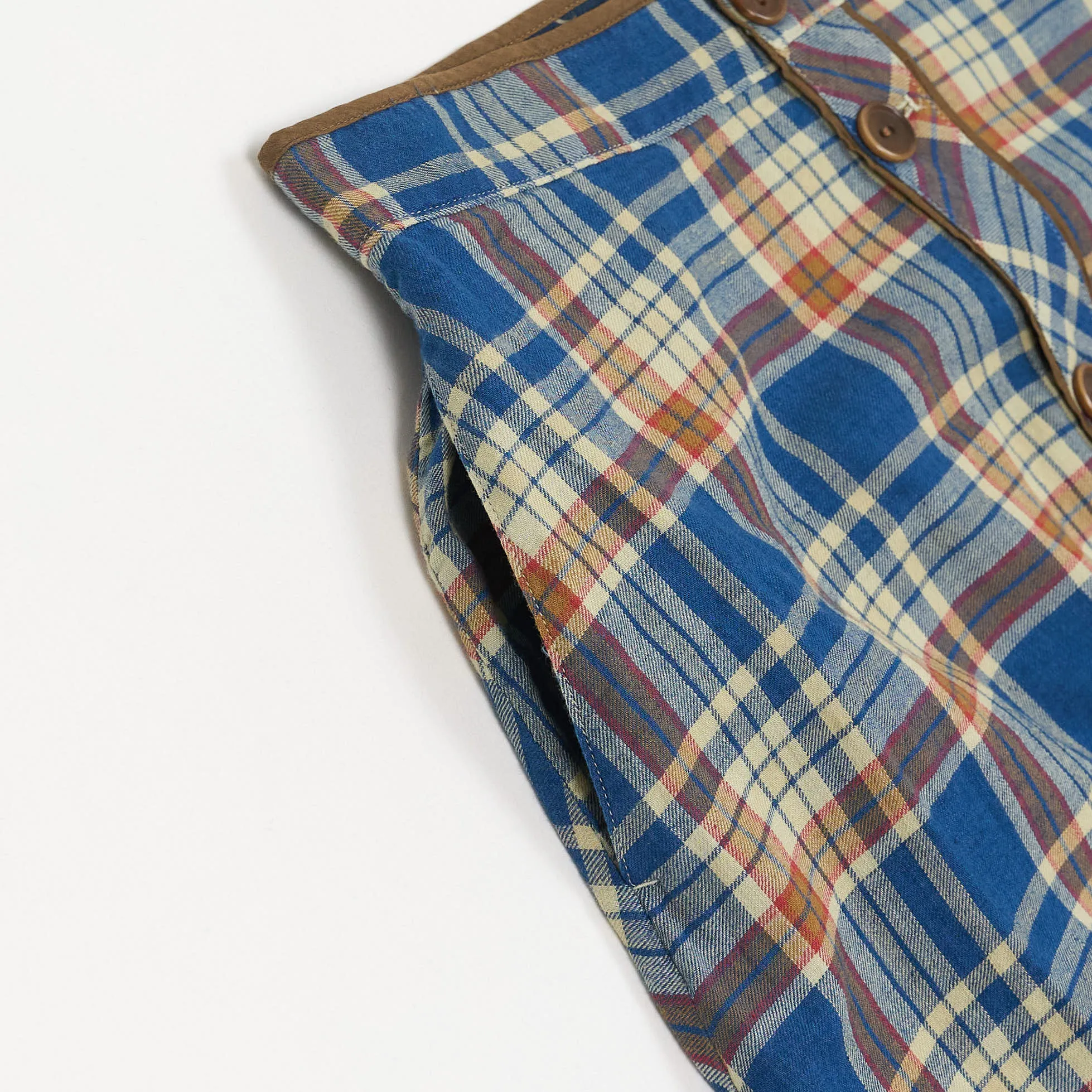 Double RL Plaid Indigo Cotton-Linen Skirt