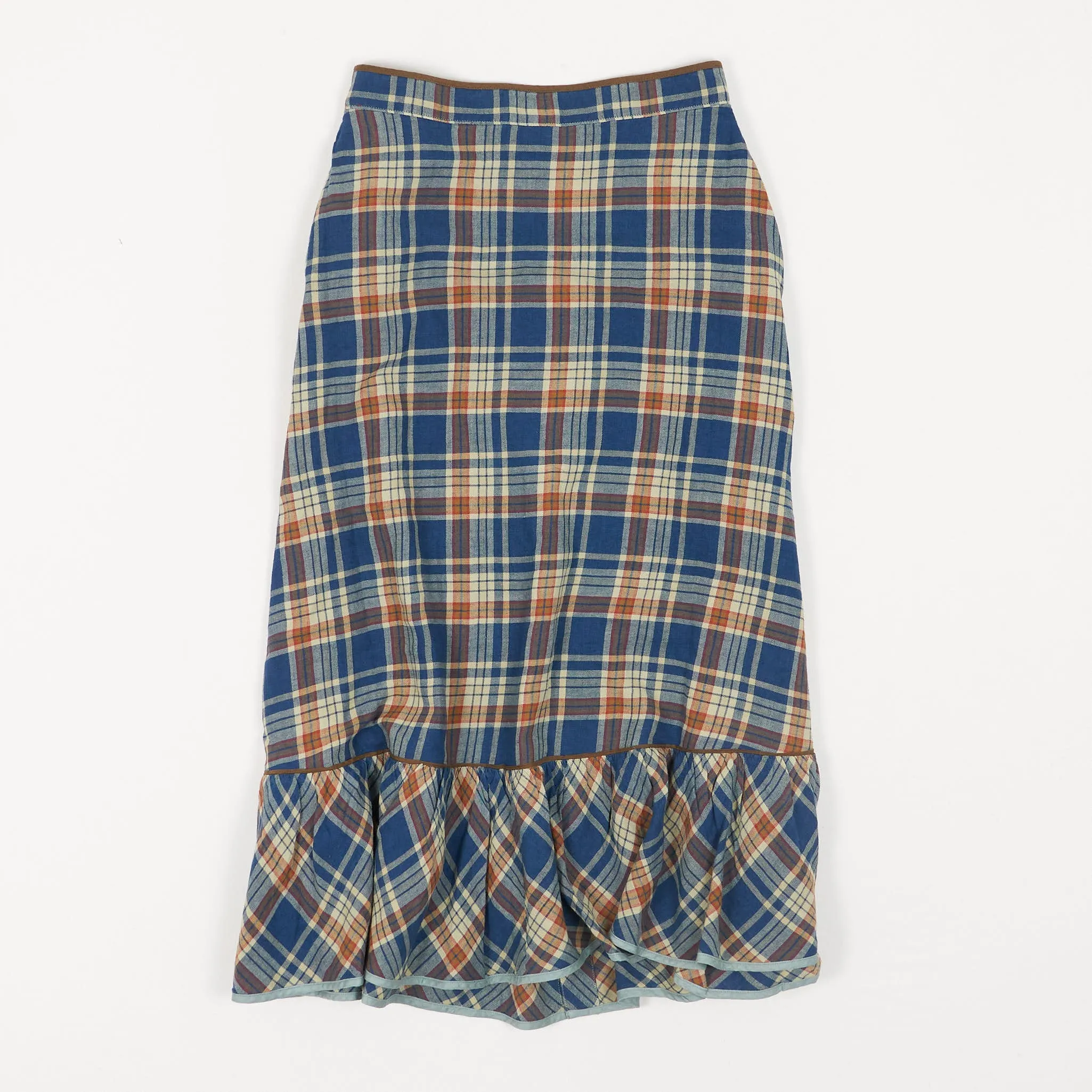 Double RL Plaid Indigo Cotton-Linen Skirt