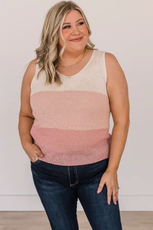 Dreams Of Tomorrow Knit Tank Top- Ivory & Pink