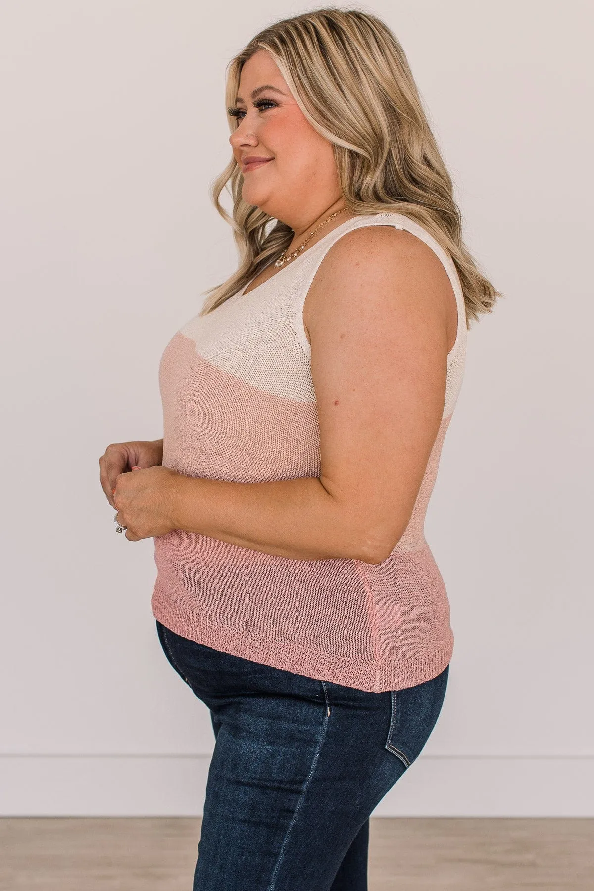Dreams Of Tomorrow Knit Tank Top- Ivory & Pink