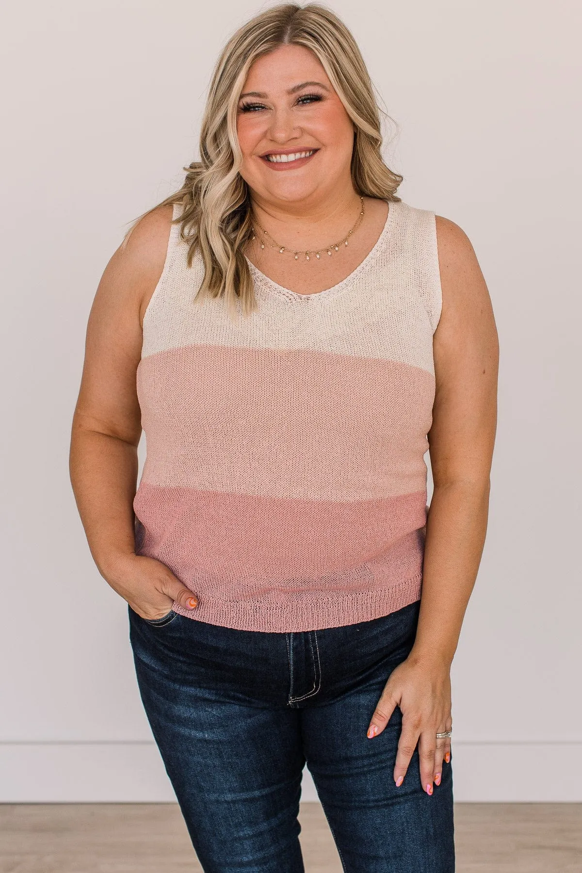 Dreams Of Tomorrow Knit Tank Top- Ivory & Pink